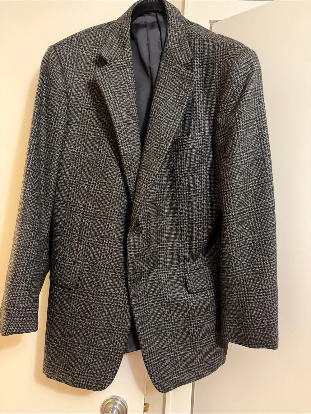 Hickey Freeman Canterbury wool alpaca Black Gray Glen Plaid Sport Coat size 43R